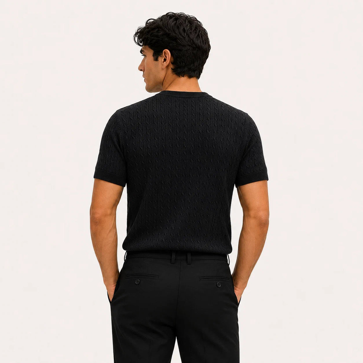 Cable-Knit Short-Sleeve Sweater